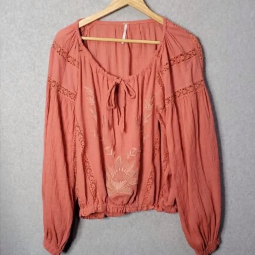 Free People Maria Maria Crochet Embroidered Blouse Size Large  New with tag